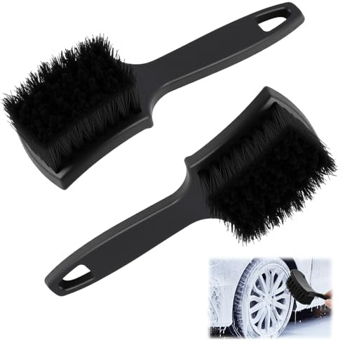 sofun Set di 2 spazzole per cerchioni, per auto e moto, con manico antiscivolo, setole in polipropilene per la pulizia dei pneumatici, adatto per cerchioni in lega di alluminio, biciclette e pulizia