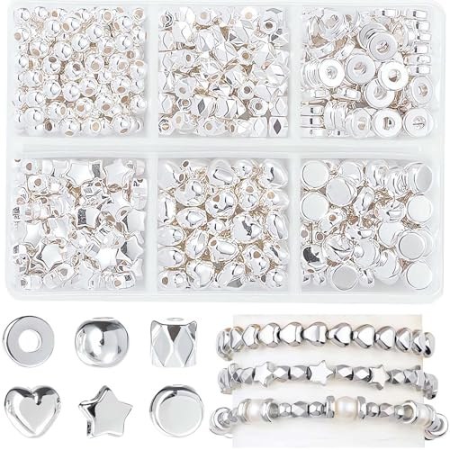 350 Silberne Zwischenperlen für Schmuckherstellung, Glitzernde CCB-Freundschaftsarmbänder Selber Machen, Kreativ Jewelry Bastelset für Erwachsene DIY-Ohrringe, Halsketten, Bastelarbeiten und Armbänder