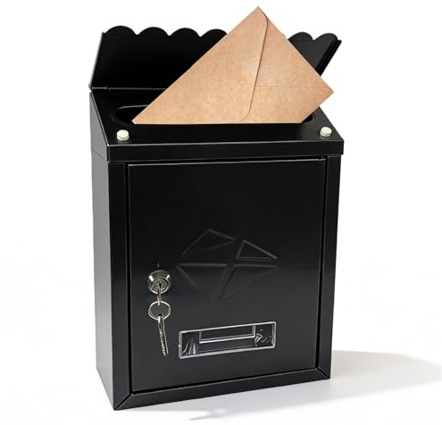 GOMETY Cassetta delle lettere nera in ferro, 22 x 7 x 30 cm, cassetta delle lettere da parete per esterni, con sportello protettivo, targhetta per il nome e finestra, colore antracite, cassetta delle