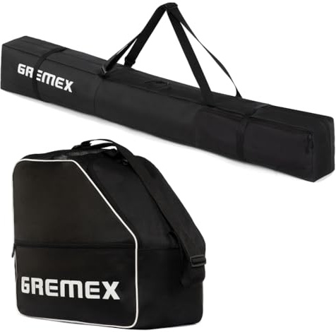 GREMEX Skischuhtasche Set - Starke Skitasche - Skisack Skitasche Set - Wasserfeste Tasche Skischuhe mit Helm - Skisack für 1 Paar Ski - Skischuhtasche mit Helmfach - Ski Zubehör