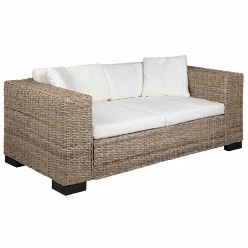 Vopese Rattansofa 2-Sitzer mit Kissen | Echtes Rattan & Holz | Innenbereich | Leinencremeweiß Model243245