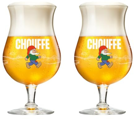 Set of 2 Official La Chouffe 33cl Chalice Beer Glasses – Branded Belgian Ale Glass – Classic Belgian Beer Chalice