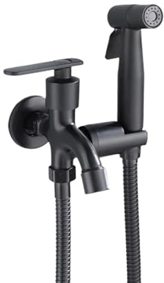 Robinet de salle de bain à deux voies (1 entrée, 2 sorties) avec support for douchette de bidet, interface G1/2 et accessoires for robinetterie de toilettes(Black)