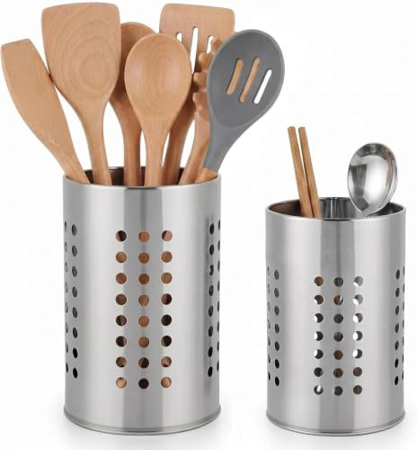 Dexpally 2 Pièces Pot Ustensiles Cuisine Acier Egouttoir Couverts Pot a Ustensile de Cuisine Kitchen Utensil Holder Pot a Couvert Cuisine Pot Range Couvert pour Couteau Fourchette Cuillère