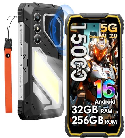 OSCALPilot 5 5G Téléphone Portable Incassable Android 16, 24Go+256Go/2TB Téléphone Incassable, Haut-Parleur HiFi 5W, 15000mAh Smartphone Incassable, 6,67 FHD+ 120Hz, 16MP+13MP,WiFi 5/NFC/OTG/GPS,Noir