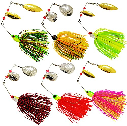 Fishing Lures Spinnerbait Bass Fishing Spinner Baits Lure Kit Hard Metal Spoon Multicolor Buzzbait Spinnerbait Jigs for Bass Pike Trout Salmon (6pcs Spinnerbaits)