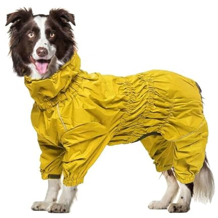 Geyecete -Regenmantel für hunde mit vier Beinen,Hunde Regenjacken Hosenanzug mit Geschirr loch, reflektierender vollwickel elastisch wasserdicht mantel fur Groß mittel und klein hunde -Gelb-XXXL