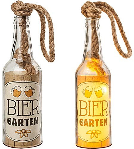 alles-meine.de GmbH 2 Stück Glas - Lichterflaschen - 6 Stück LED Bier Garten LICHT Dekoflaschen/Flaschen/Bierflaschen - 25 cm - Batterie betrieben - warmweiß - Flaschen..