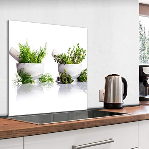 murando Glass Splashback for Kitchen Backsplash Cooker Protector | Tempered Glass Decorative Wall Art Panel Heat Resistant Graphic 80x80 cm / 32x32 Herbal Plants
