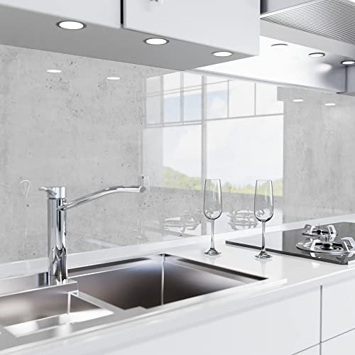 danario Rivestimento Paraschizzi Cucina Adesivo da Parete - Effetto Vetro - Spesso e Rigido - Ignifugo e Resistente all'Acqua - 0,8 mm - Cemento - 60 cm x 340 cm