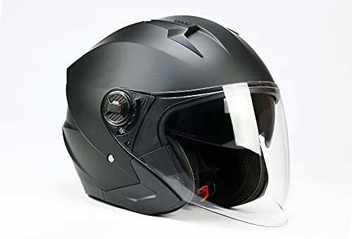 BNO Jet9 Jethelm Helm Motorradhelm mit Langvisier+ Sonnenvisier Matt Schwarz Größe (S-XL)