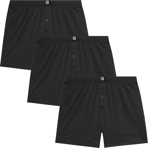 Giovici Mens Boxers Loose Fit Super Soft Cotton Shorts with Button Fly Underwear Tag-free Multipack (3/6 Pack) Black