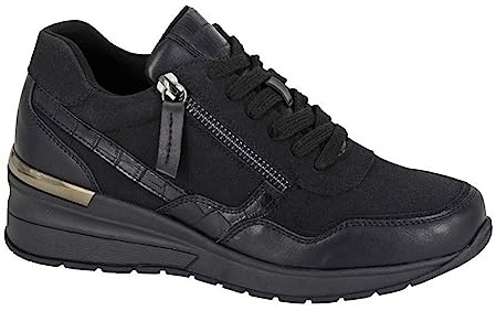 Cipriata L363A-6 ADA, Womens Zip Wedge Heel Glamour Trainers, Black,Size 6 UK