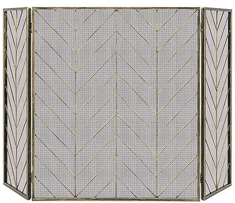 COSTWAY Gnistskyddsgaller, 3-delat hopfällbart spisgaller, eldstadsskydd med robust metallram, gnistskydd, eldstadsskydd 133 x 78 cm (brons)