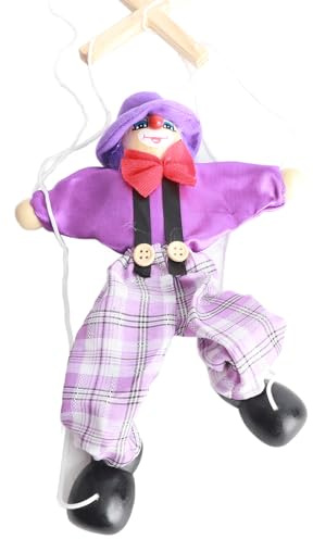Pull String Puppet, Keenso Funny Colorful Vintage Clown Wooden Marionette Handcraft Toy with Joint Activity Sensory Toy for Baby Boys Girls Party Decoration Retro Gift