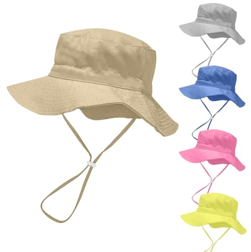 Rayson Chapeau de Soleil Bébé Chapeau de Pêcheur avec Mentonnière Réglable Protection Solaire Pliable Casquette de Plage pour Garçons Filles Chapeau Bob(Kaki)