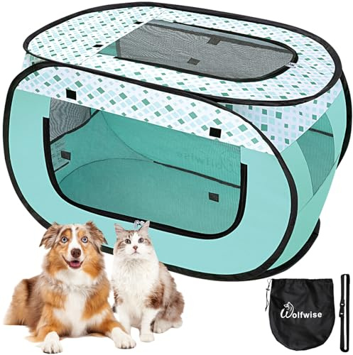 Wolfwise Recinto per Animali, Tenda Portatile Pop Up per Cani, Cuccioli e Piccoli Animali, Cuccia Pieghevole per Campeggio, Viaggi, Recinto per Animali da Interno ed Esterno, 80 x 50 x 50 cm, Verde