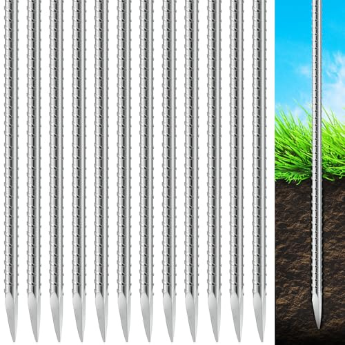 Gisafai 12 Pcs 24 Inch Ground Rebar Stakes Heavy Duty Ground Anchors Steel Plant Support Garden Stake Long Straight Metal Spikes with Chisel Point End for Concrete Timber Garden Plant Tent