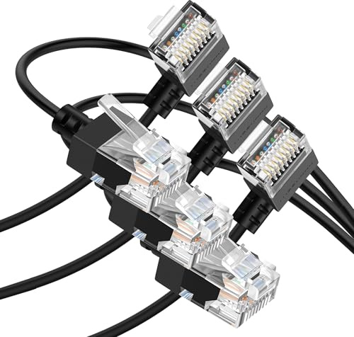 Thzzhnno Cat6A Ethernet Cable 90 Degree Right Angled 10M, Flexible Slim & Ultra Thin Cat6 Rj45 Ethernet Patch LAN Lead up to High Speed 10Gbps 550MHz for PC, Router, Printer, Modem (Black)
