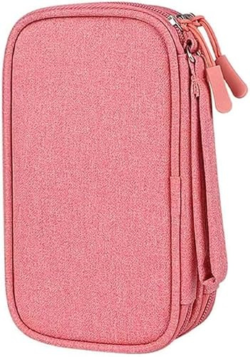 dogmoon Kabelväska, kabelväska arrangör, bärbar kabelarrangör väska, resa elektronik tillbehör väska, resekabel arrangör dubbla skikt för tillbehör mobiltelefon laddningskabel powerbank USB, rosa