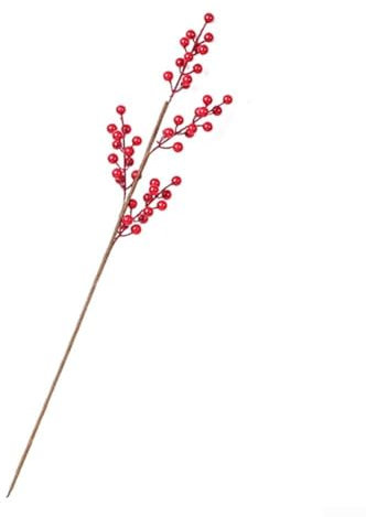 Künstlicher Stechpalmen-Frucht-Blumenstrauß, rote Beeren, elegante Ganzjahresdekoration (4 Zinken 60 cm)