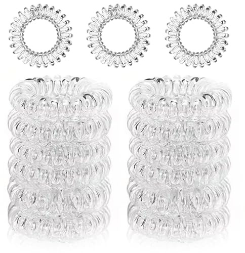 12 Piezas Espiral Pelo Lazos,Espiral Corbatas en Pelo,Gomas de Pelo Espiral, Cintas para el cabello cable de teléfono,Gomas del pelo Elásticas,No-Daño Cabello Accesorio (Transparencia）