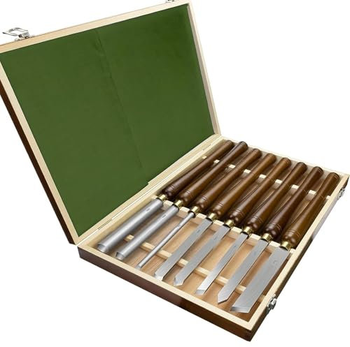 Drechseleisen-Set, 8 HSS Drechselmesser Im Holzkoffer, Drechselwerkzeug Für Holz Drechselbeitelsatz Drehmeißel,Formröhre, Flachstahl, Abstecher Und Ringdreheisen Zum Drechseln Drechselbeitel