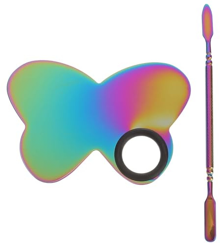 IMIKEYA Palette de Mélange de Papillon en Acier Inoxydable Spatule à Maquillage, Outil de Manucure Résistant Nail Art et Mélange de Couleurs
