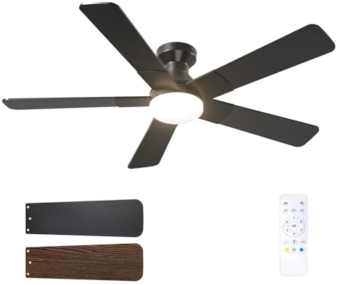Passky 132cm Deckenventilator mit Beleuchtung Fernbedienung LED Schwarz