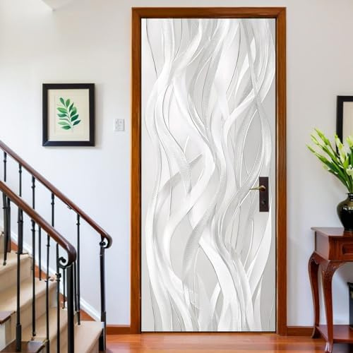 Türaufkleber 77 x 200 cm Abstrakte Geometrische Wellenlinien Türtapete selbstklebend Türposter Türfolie Silber Türsticker PVC wasserfest Wandbild für Kinderzimmer Bad Büro