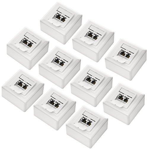 deleyCON CAT 6a Netzwerkdose 2x RJ45 Port 10 Gbit/s, 10 Stück - Weiß