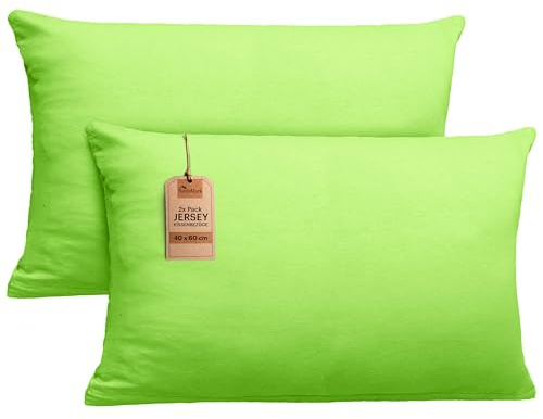 NatureMark 2er Set Jersey Kissenbezüge – Elastisch, weich, atmungsaktiv und hautfreundlich – Waschbare Kissenhülle - 40x60 (ideal für Nackenkissen) – Apfel Grün