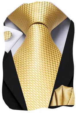 Dubulle Mens Paisely Floral Silk Tie for Men Striped Necktie and Pocket Square Set Wedding Business,Gold