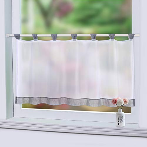 LinTimes Scheibengardine Gardine mit Schlaufen kurzstore Voile Bistrogardine Küchen Gardine,Grau,45 * 90 cm,1 Stück