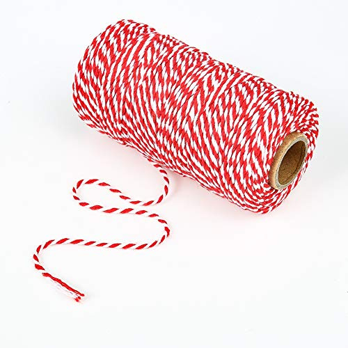lovingmona 100 M Red and White Butchers Twine, Cotton Cooking Twine 2mm Butchers String Decorative Jute Twine Rope for Gift Wrapping Baking Kitchen Butchers