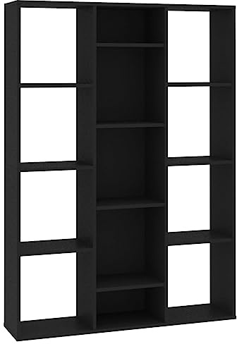 vidaXL Raumteiler Bücherregal 13 Fächer Wandregal Standregal Aktenregal Raumtrenner Büroregal Regal Bücherschrank Schwarz 100x24x140cm Holzwerkstoff