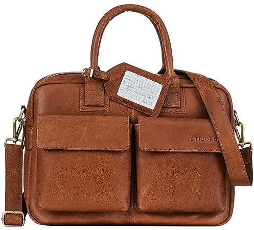 STILORD Carlo Große Umhängetasche Leder Lehrertasche Aktentasche Schultertasche Reise Beruf Freizeit 15,6 Zoll Laptop College Bag Arbeit Büro Farbe:Cognac - braun