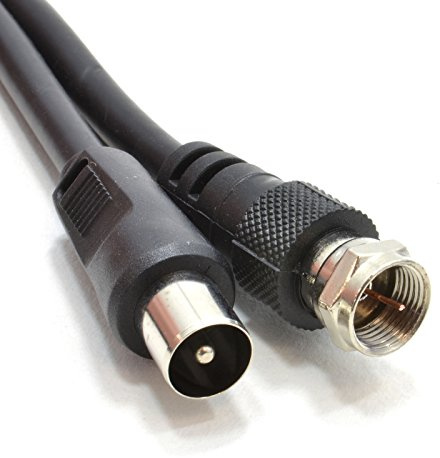 kenable Coaxial Satellite to TV Aerial Cable F Type Plug to RF Fly Lead RG59 75 Ohm 20m Black