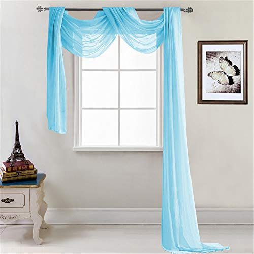 Nicole Knupfer 1 Stück Querbehang Transparente Freihanddeko aus transparentem Voile Deko Einfarbige Gardinen Dekoschals Vorhang für Schlafzimmer Wohnzimmer Hochzeit 52x216 Inch (Blau)