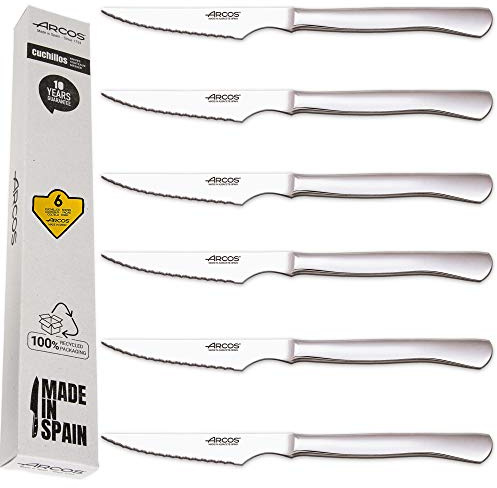 Arcos Steakmesser-Set | 6-teilig | Steakmesser | Klinge 110 mm | Monoblock | Messer in 1 Stück | Fleischmesser aus Edelstahl | Umweltfreundliche Verpackung (Lasersäge)