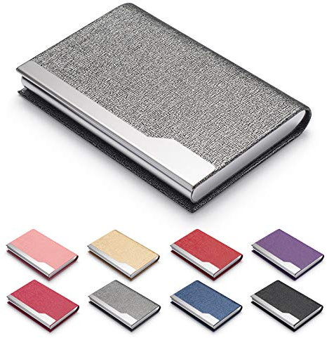 FACATH Visitenkartenetui – Luxus PU-Leder Namenskartenhalter & Edelstahl Multi Kartenetui, Slim Metal Pocket Card Holder Wallet Credit Card ID Case/Holder with Magnetic Shut – Grau