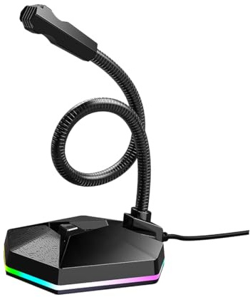 SOLUSTRE Biegsames USB Mikrofon Kleiner Desktop Mikrofon RGB Schwarz | USB Anschluss, 1, 5m Leitung, Kunststoff und Metall, Natürliche Klangwiedergabe