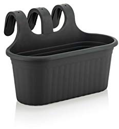 Tamersgifts Hanging Planter Plant Pots Trough Garden Fence Balcony Railing Flower Pot (Anthracite, Medium)