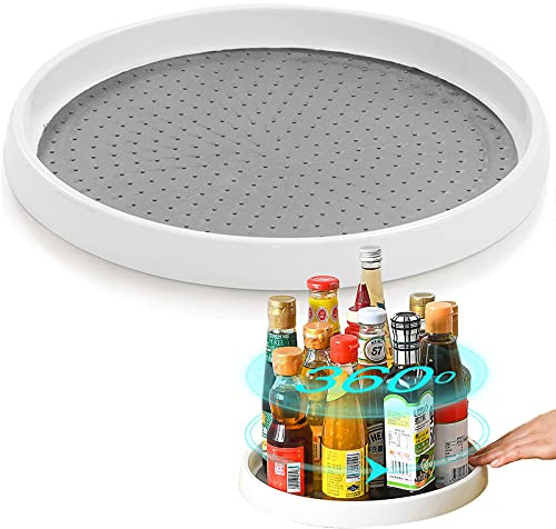 Skupro Küchen Organizer, Drehteller Gewürzregal für Aufbewahrung Küche, Rutschfester Gewürzhalter für Speisekammer Schrank, Weißem Küchenschrank Lazy Susan fur Vorratsdosen Flaschen und Gewürze