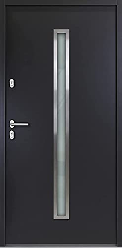 kuporta Haustür Nebeneingangstür Nele 90x200cm DIN links – Kellertür aus massivem Stahl mit Tresorbolzen, Wärmedämmfüllung, verstellbaren Bändern und Aushebelsicherung - Anthrazit | ohne Drücker