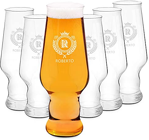 Maverton set Bicchieri per la Birra x6, particolari | In vetro con personalizzazione, capienza 400 ml, H20 cm x Ø7,8 cm, Perfetti per ogni uomo amante della buona Birra, grano
