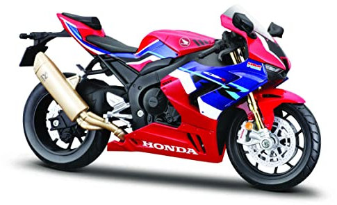 Maisto Honda CBR 1000RR-R Fireblade: Motorradmodell im Maßstab 1:12, mit Federung und ausklappbarem Seitenständer, 17 cm, rot-blau (5-20099), Mittel