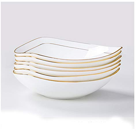 Assiettes Plates Plaque de dîner en céramique blanche rebordée de ligne d'or, plaque de service des pâtes à salade de triangle, ensemble de plaque d'apéritif créatif Assiette
