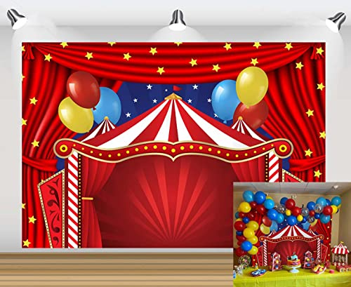 Sfondo fotografico, motivo: tendone del circo e giostra, colore: rosso, per feste, Carnevale e feste di compleanno, 2,4 x 1,8 m