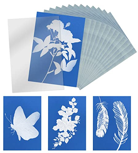 KINBOM 32 Piezas Papel Cianotipia, Papel Impresión Solar Sensible a la Luz Cyanotype Papel con Lámina Acrílica para Proyectos de Manualidades DIY